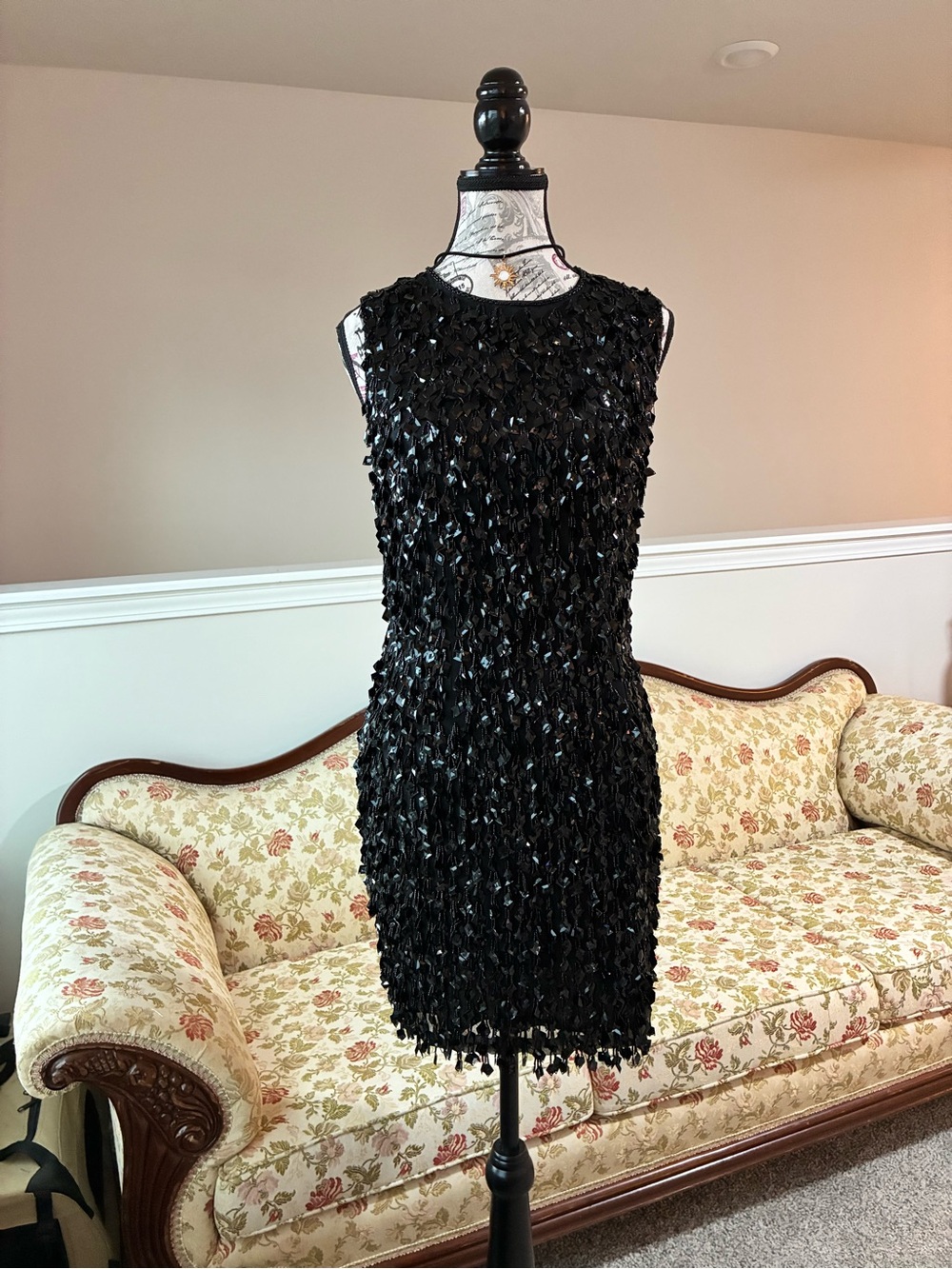 Oleg Cassini Black Sequin Tassel Mini Dress